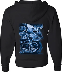 Sudadera con capucha con cremallera completa Biker Eagle Freedom of the Road estampado posterior - Imagen 1 de 8