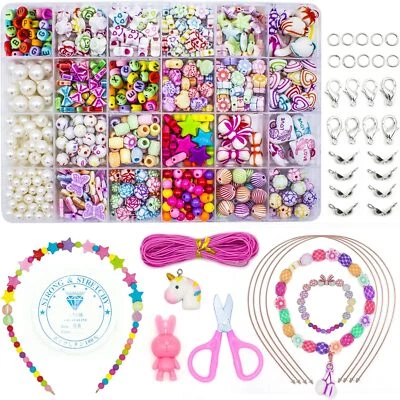 WONDERFORU Perlen zum auffädeln Kinder Schmuck Schnurset DIY 24 Perlenformen - Bild 1 von 4
