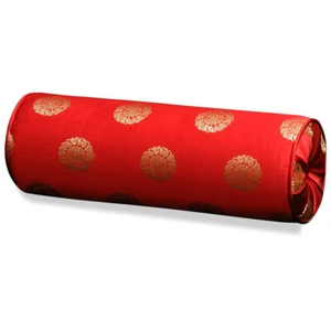 US Seller - Red Silk Chinese Longevity Bolster Pillow - Picture 1 of 1