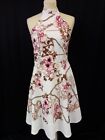 Select Halterneck Skater Dress Size 12 White with Floral Pattern