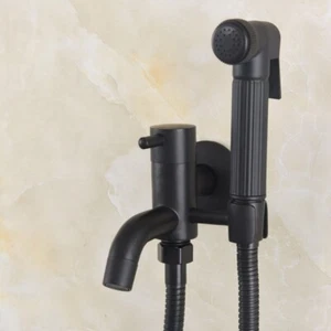 Kit de spray de inodoro bidé de latón negro baño ducha de mano juego mezclador de inodoro - Imagen 1 de 8