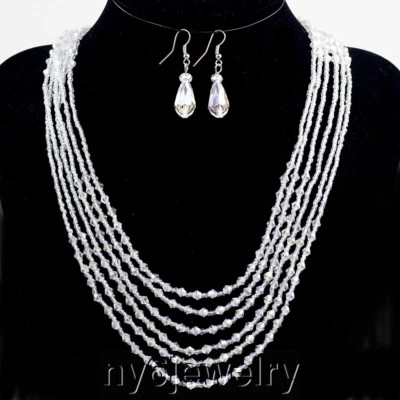 Много нитей прозрачный кристалл ожерелье серьги свадебные ювелирные изделия Бесплатная доставка 19" - Изображение 1 из 2