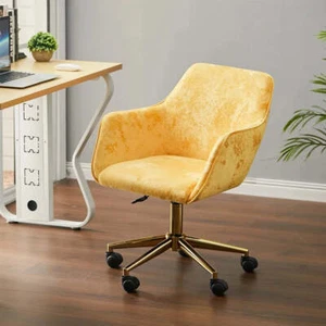 Velvet Upholstered Home Office Swivel Task Chair with Gold Base - Bild 1 von 10