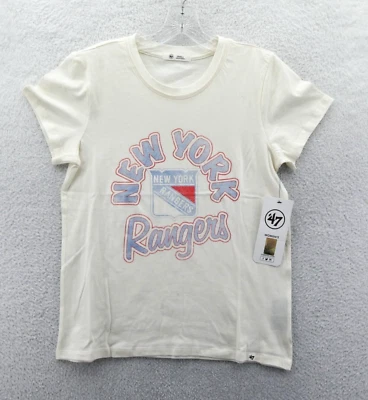 Camisa New York Rangers Pequeña Mujer Blanca Algodón '47 Marca NHL Camiseta Hockey sobre Hielo Foto 1 de 4