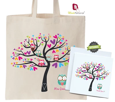 Personalised Thank You Teacher Gift Cotton Tote Bag- Optional Card-  Designs - Image 1 of 2
