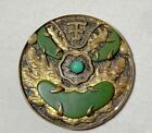 antique Asian Chinese handmade gilded bronze jade turquoise stone belt buckle
