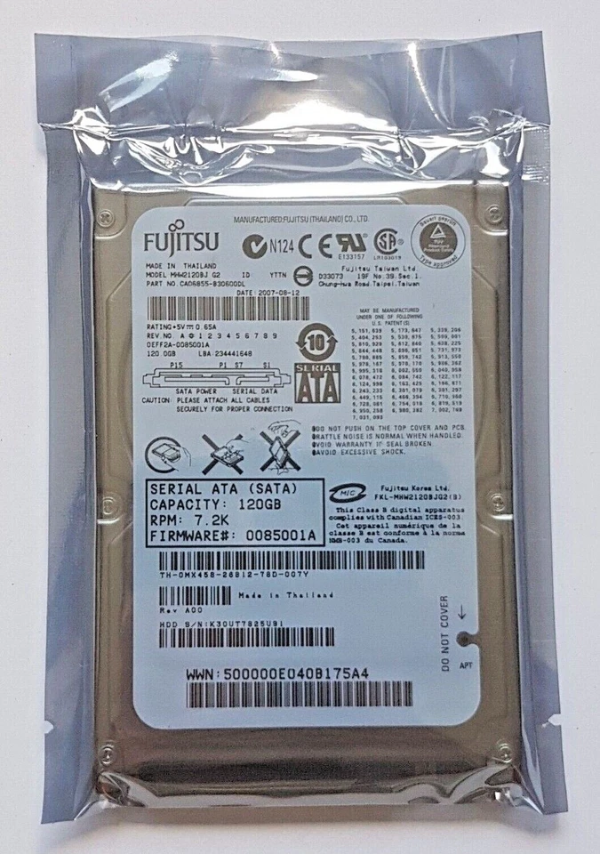 120 GB SATA Fujitsu MHW2120BJ 7200rpm 8MB HDD 2.5" Hard Drive New - Image 1 of 1