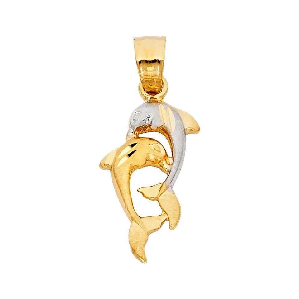 14K Two Tone Gold Dolphin Pendant Foto 1 de 4