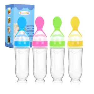 Baby Food Feeder 4 Pack Silicone Baby Food Dispensing Spoon- 3 oz Squeeze Fee... - Picture 1 of 7