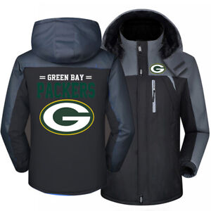 Green Bay Packers Outdoor Jacket Fleece Hooded Waterproof Coat Hiking Outwear