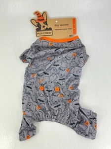 Pup Crew Dog Halloween Costume Ghost Jack-O-Lantern Bats Gray Orange Size M -NEW - Picture 1 of 4