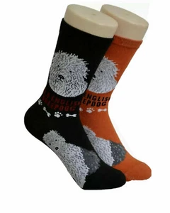 Foozys Old English Sheepdog Lover Socken 2 Paar - Crew Socken - eine schwarz/eine orange - Bild 1 von 3