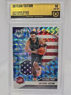 2020-21 Mosaic Jayson Tatum #254 Reactive Blue Prizm Golden Grading 💎 MINT 10 - Image 1 of 4