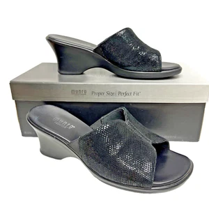 Munro Size 9 Wide Serena Slides Black Lizard Walking Wedge 2.5 Heel, Y2K In Box - Picture 1 of 9