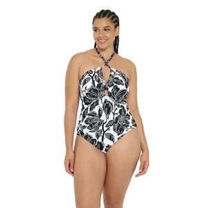 Nuevo con etiquetas Traje de baño de agua dulce floral negro/blanco de 1 pieza talla grande 2X - Imagen 1 de 12
