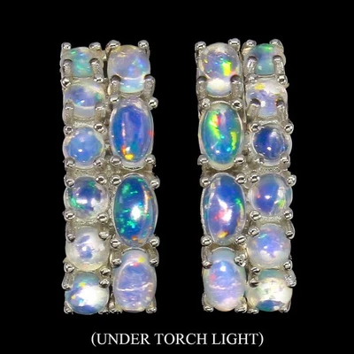 Orecchini in Argento Sterling 925 Ovale Opale di Fuoco Full Flash 5x3mm... - Immagine 1 di 4
