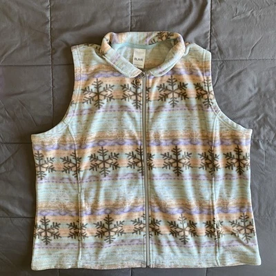 VTG Blair XL Snowflake Pastel Fleece Vest Zipper Winter 90s Pockets - Image 1 of 4
