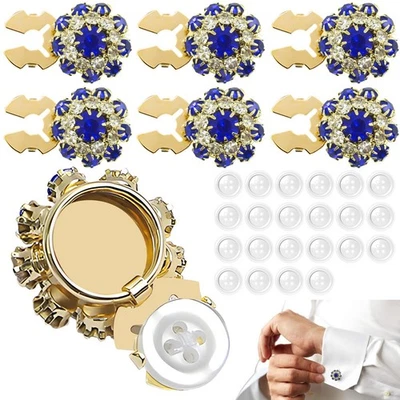 6Pcs Button Covers with Rhinestones Gold & Blue, Sewing Button Covers Decor f... - Image 1 of 4
