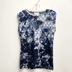 FUZZI Jean Paul Gaultier Polka Dot Mesh Floral Sleeveless Top Blue Size Large - Picture 1 of 8