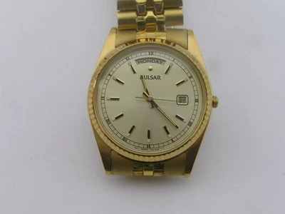 Vintage Pulsar Mens President Watch Day/Date Gold Tone V744-0A20 Working Seiko - Image 1 of 4