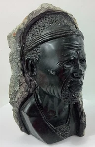 African Tribesman Facial Bust Stone Sculpture by Robert J. Dodzo Zimbabwe Stone - Picture 1 of 7