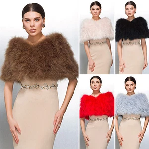 Women Christmas 8Color Genuine Ostrich Feather Fur Cape Solid Fashion Stole Wrap - Picture 1 of 20