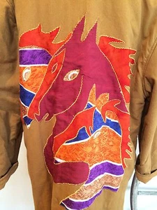 LA EFFAIRE Unikat Handarbeit gesteppt Reitsport Pferd Jacke Mantel bunt Vintage - Bild 1 von 12