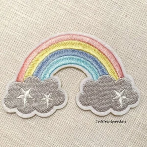 PATCH ÉCUSSON thermocollant, ARC en CIEL NUAGE gris étoile - Applique à repasser - Picture 1 of 1