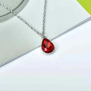 Sterling Silver Necklace with a simulated Ruby Pendant - Picture 1 of 1