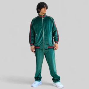 Men's Manzini Green | Red Velvet Casual Tracksuits Outfits Sets NWT - Picture 1 of 12