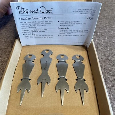 Pampered Chef #2905 Stainless Steel Serving Set of 4 Picks NIB NEW Retired - Image 1 of 3