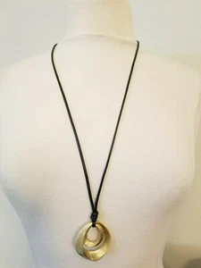 Long Necklace Brushed Gold Modern Statement F - Picture 1 of 2