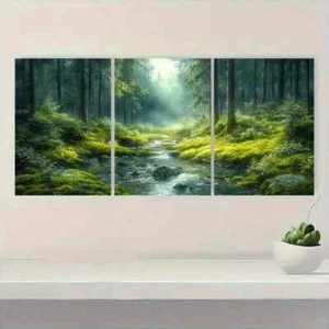 3pcs Dark Misty Woodland Scene with Sunlight Metal Print Ready to Hang Art - Picture 1 of 8