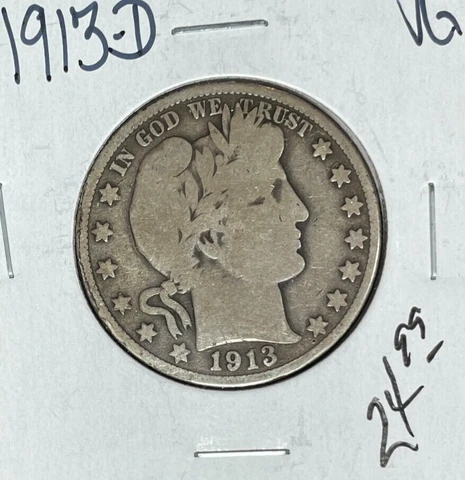 1913-D BARBER SILVER HALF DOLLAR ~ VG  ~NICE COIN~ Cover