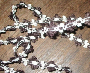 3 yd Vintage 1/2" Dark Brown Sand Flower  Rococo  Lace Ribbon Trim ~  NOS - Picture 1 of 4