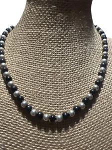 Black Silver Tone Beaded Collar Necklace Heavy Moto Emo Goth Magnetic Clasp 16" - Picture 1 of 4
