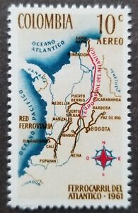 *FREE SHIP Colombia Completion Of Atlantic Railway 1961 1962 Train Map stamp MNH