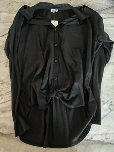 NEW Splendid XSmall Black Button Up Shirt Tie Front Short Sleeve Top Blouse - Picture 1 of 4