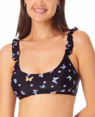 MSRP $20 California Waves Juniors' Ruffle Bralette Bikini Top Black Size Medium - Image 1 of 3