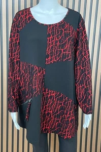 Ali Miles Women's 1X Red Blouse Top Polyester Tunic Stretch Artsy Art To Wear - Picture 1 of 9