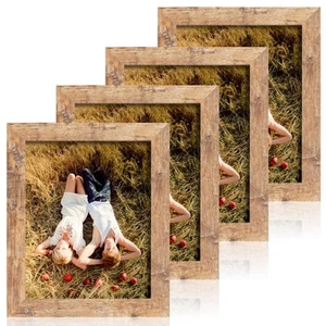 8x10 Picture Frame Set of 4, High Definition Real Glass Rustic Brown Frame, 8... - Picture 1 of 7