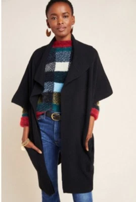 Anthropologie Emory Abrigo Suéter Abrigo Cárdigan Chal Negro Elegante Neutro Talla Única Foto 1 de 4