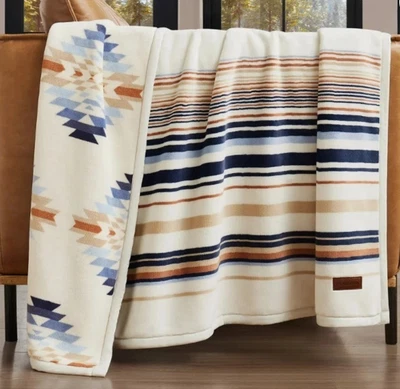 Pendleton Tiro de Felpa Reversible 50 x 70 Sabana Rayas Poliéster Nuevo Foto 1 de 4