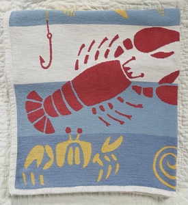 Vintage 80s LL Bean Beach Blanket Throw Lobster Fish Maine 46 x 73 Stripe Towel - Picture 1 of 7