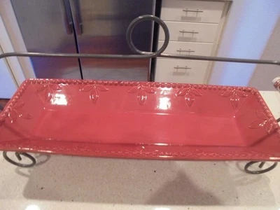 Signature Sorrento large oblong burgundy/beaujolais tray/dish/platter w/holder - Image 1 of 4