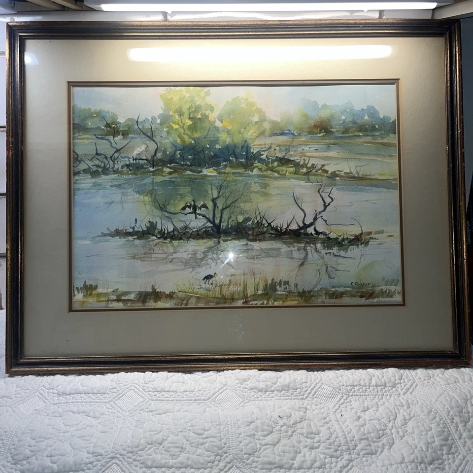 Signed Watercolor Painting Of Birds In Marsh - Image 1 of 4