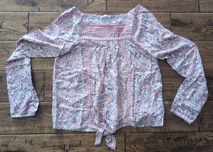 Girls XL Love Glam Girl Pink Floral Crochet Tie Front Long Sleeve Shirt Top New - Picture 1 of 3