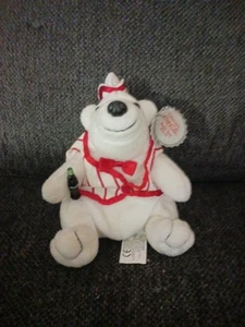 Coca Cola Bean Bag Plush Polar Bear in Soda Fountain Outfit With Tags - Picture 1 of 10