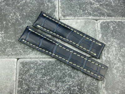 New 24mm Leather Strap Blue Deployment Watch Band for BREITLING 24 mm E - Image 1 of 4