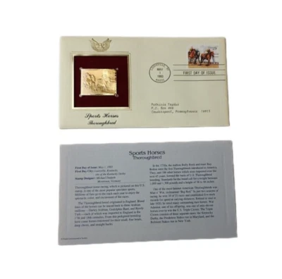 1993 Sports Horses Thoroughbred First Issue Postage Stamp 22K Gold Replica - Image 1 of 4